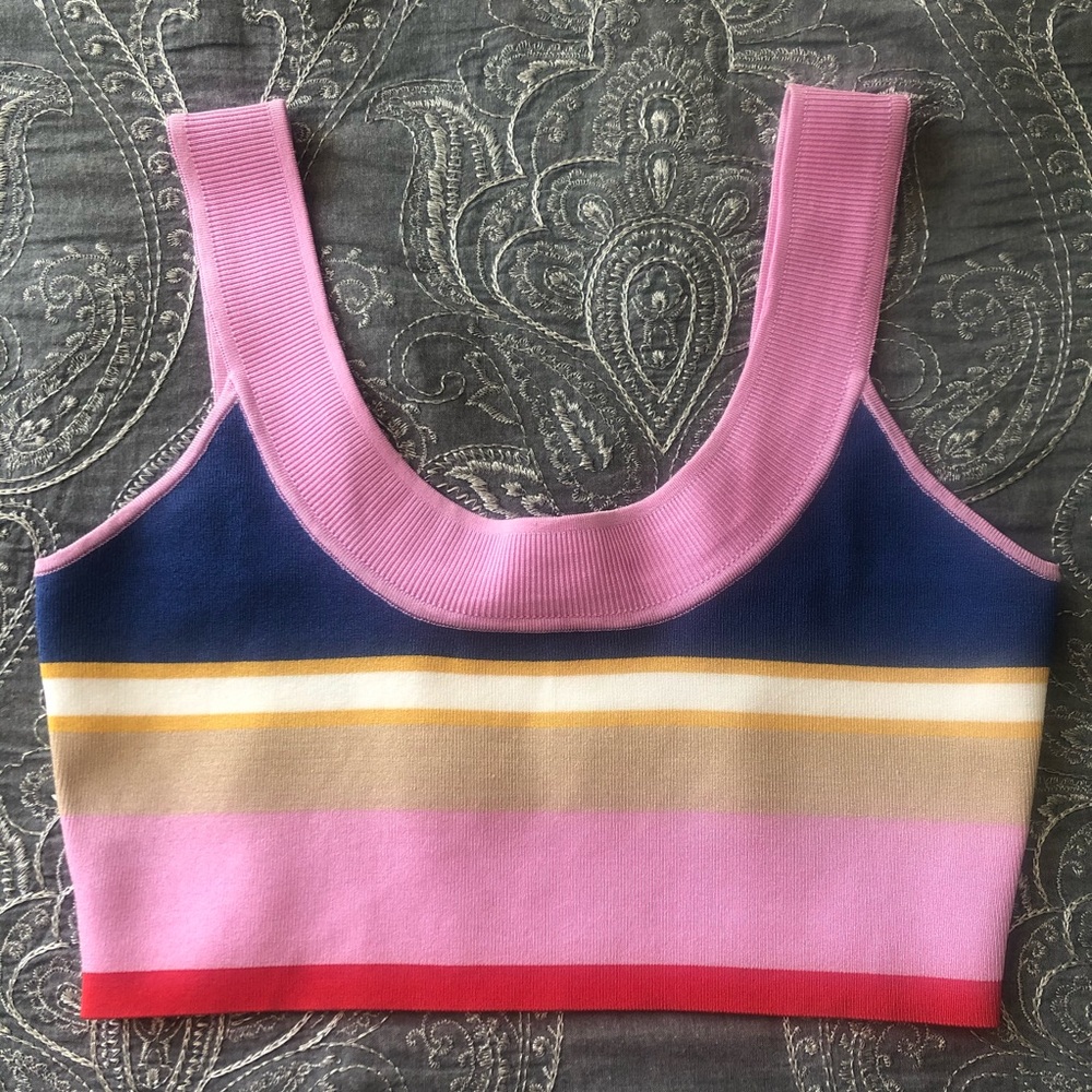 Marciano Colorful Striped Sleeveless Knit Crop Top